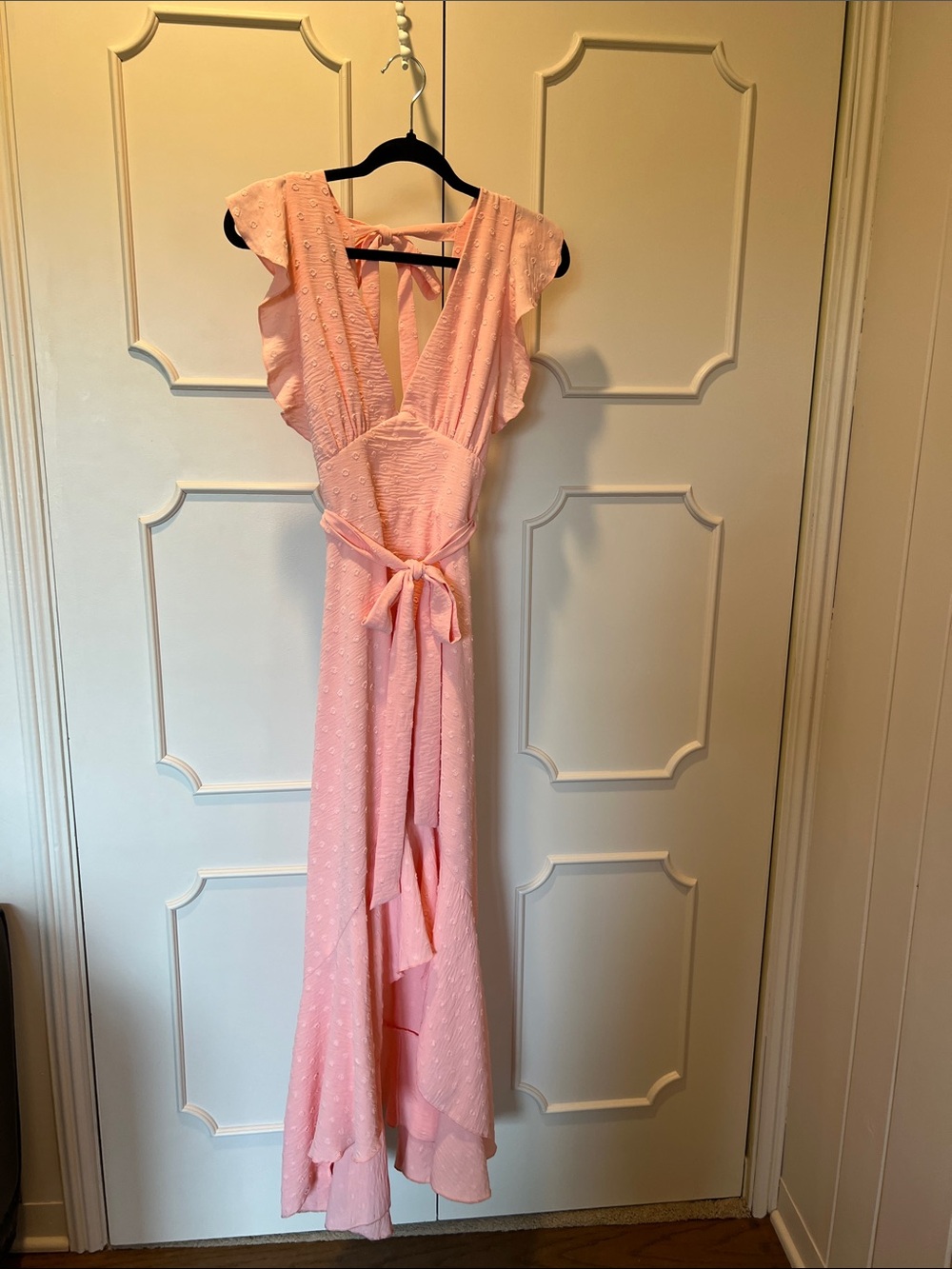 NWT Altar'd State Blush Pink Ruffle Sleeve Maxi Dress with Waist Tie